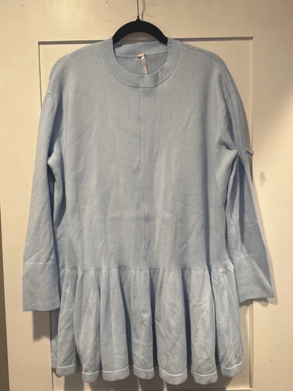 Free People Light Blue Long-Sleeve Knit Peplum Sweater Top